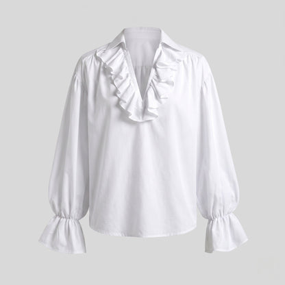 Ladies Elegant Blouse with Ruffles and High-Waisted Pants EVA-US