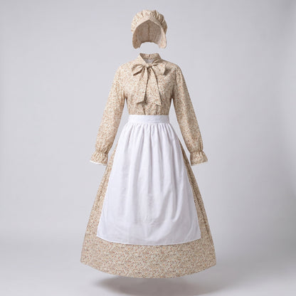Women's traditional farmer dress with ruffle details and floral pattern EVA-US