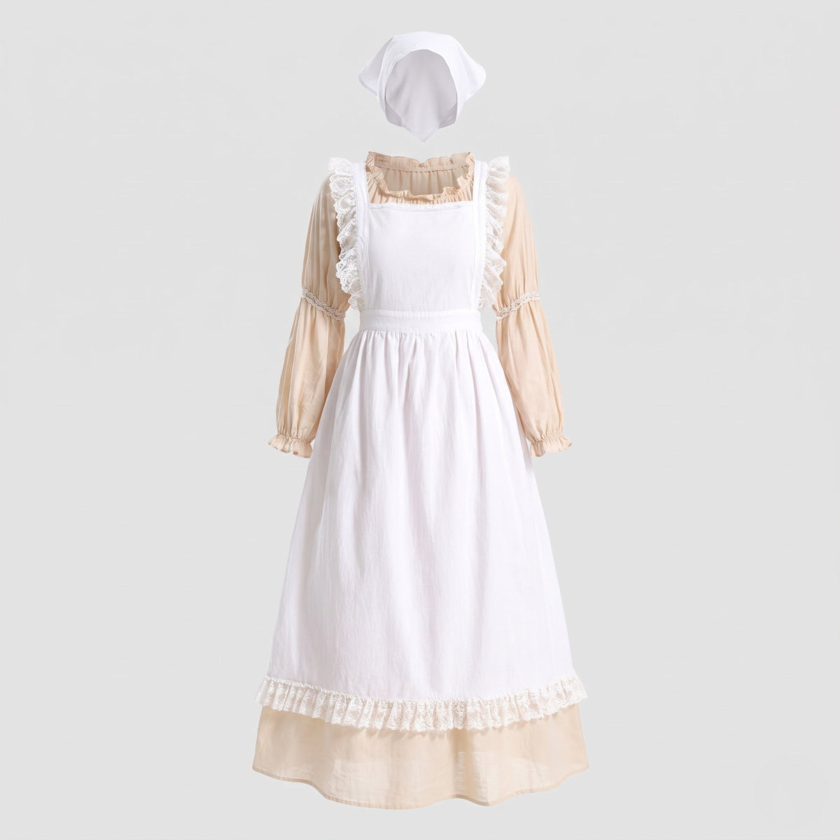 Women's traditional country house dress with ruffle details and decorative apron EVA-US