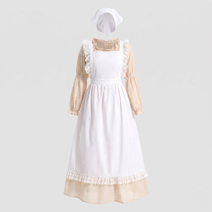 Women's traditional country house dress with ruffle details and decorative apron EVA-US