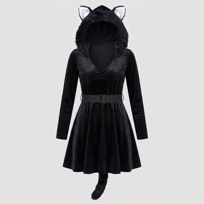 Women playful bear costume with hood and faux fur details EVA-US