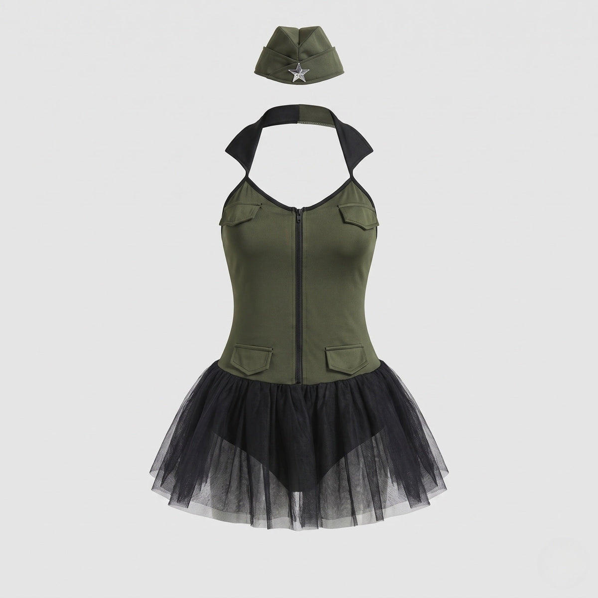 Women Playful Military Costume with Tulle Skirt EVA-US