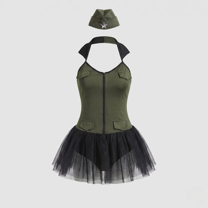 Women Playful Military Costume with Tulle Skirt EVA-US
