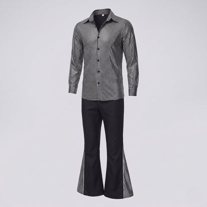 Men's disco shirt with glitter accents and wide flared pants EVA-US