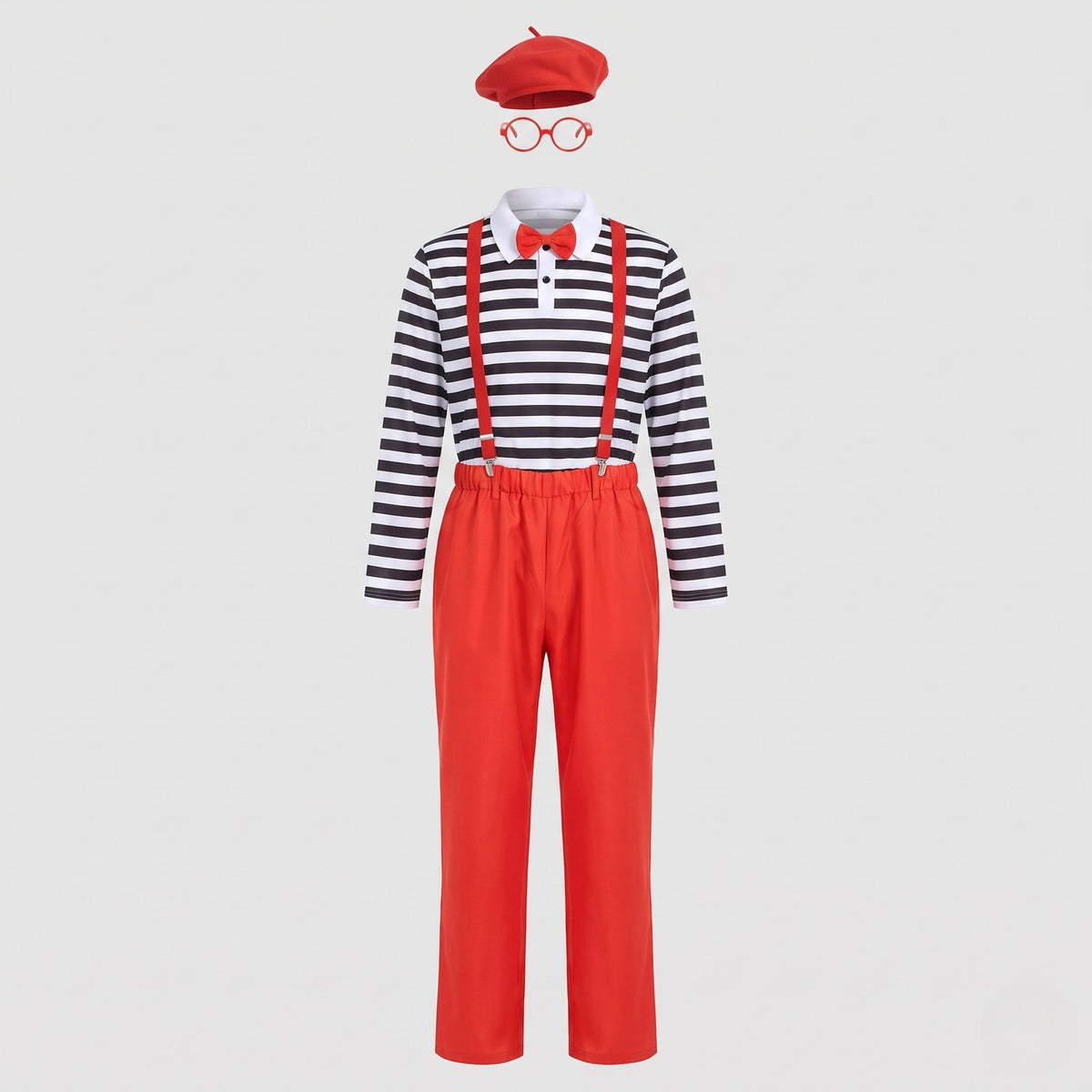Men's original prisoner costume with striped top and red accents EVA-US