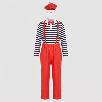 Men's original prisoner costume with striped top and red accents EVA-US