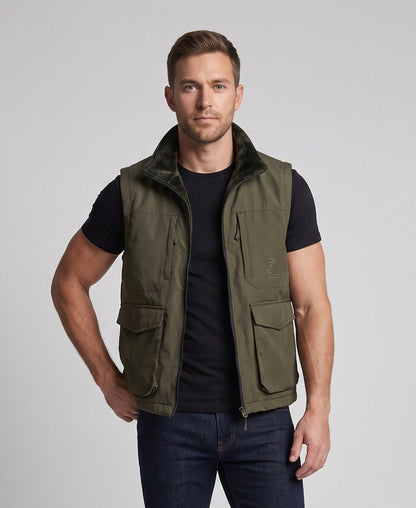 Men's multifunctional outdoor vest with high collar, zipper and multiple pockets EVA-US