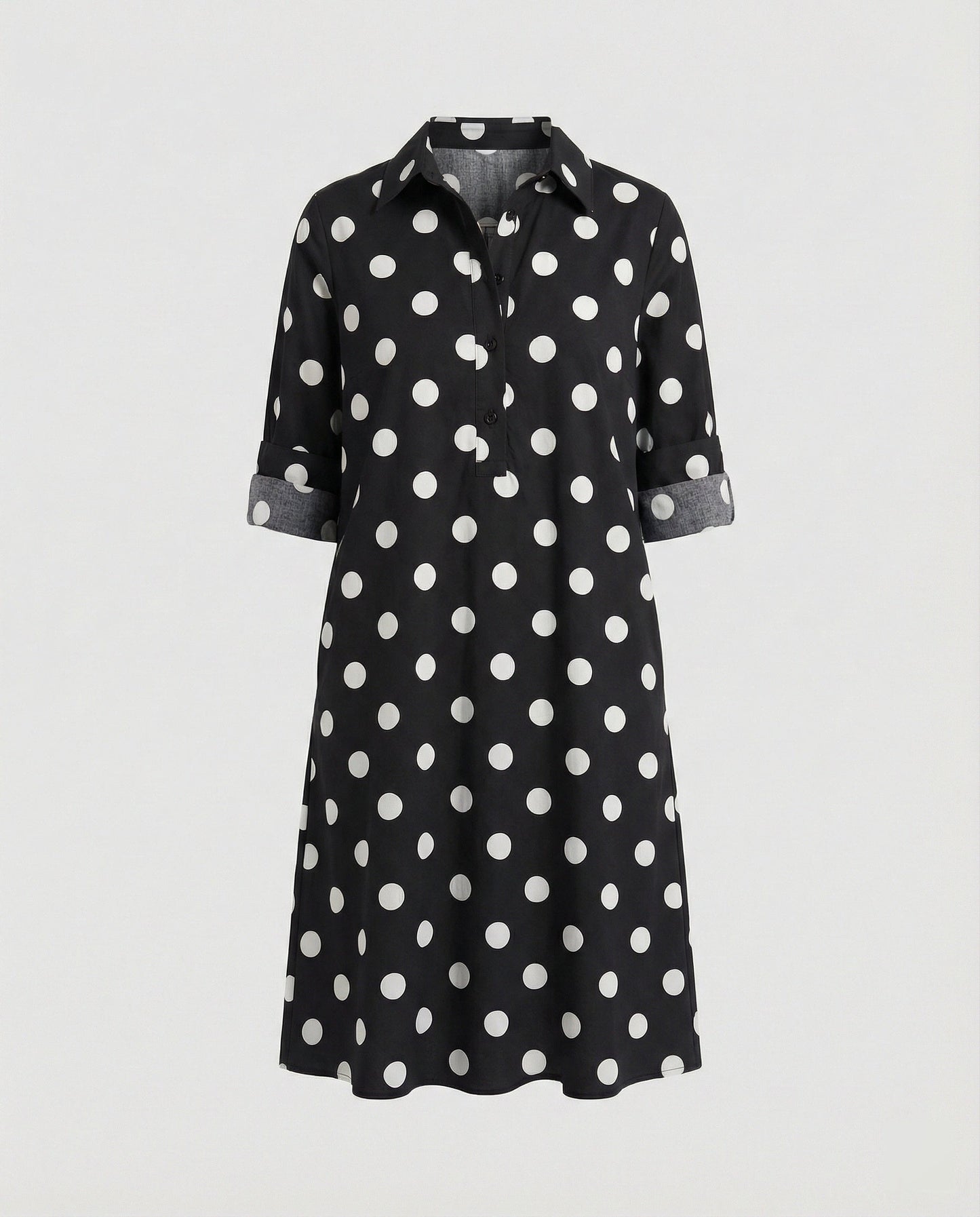 Shirt Dress with Lapel Collar & Three-quarter Sleeves - product photo