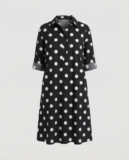 Shirt Dress with Lapel Collar & Three-quarter Sleeves - product photo