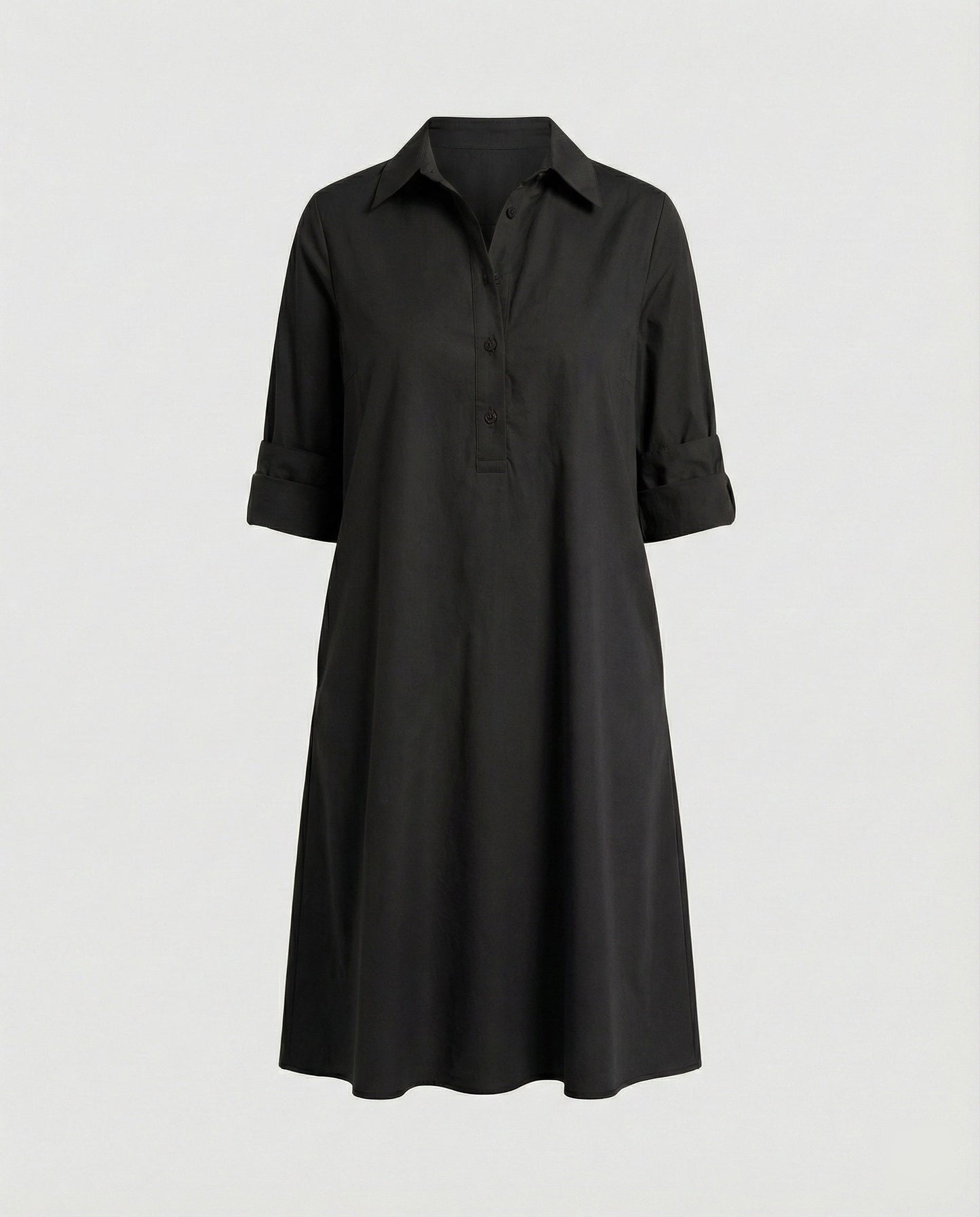 Shirt Dress with Lapel Collar & Three-quarter Sleeves - product photo