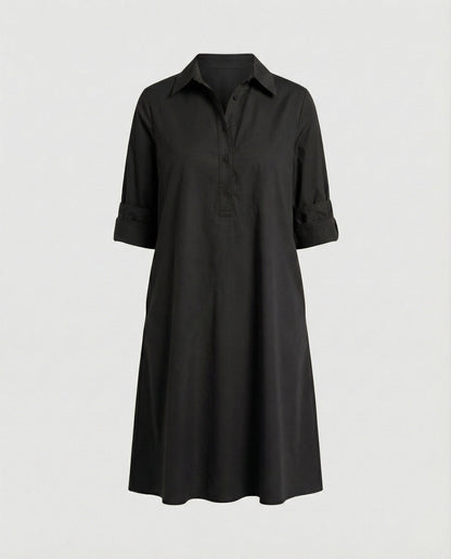 Shirt Dress with Lapel Collar & Three-quarter Sleeves - product photo