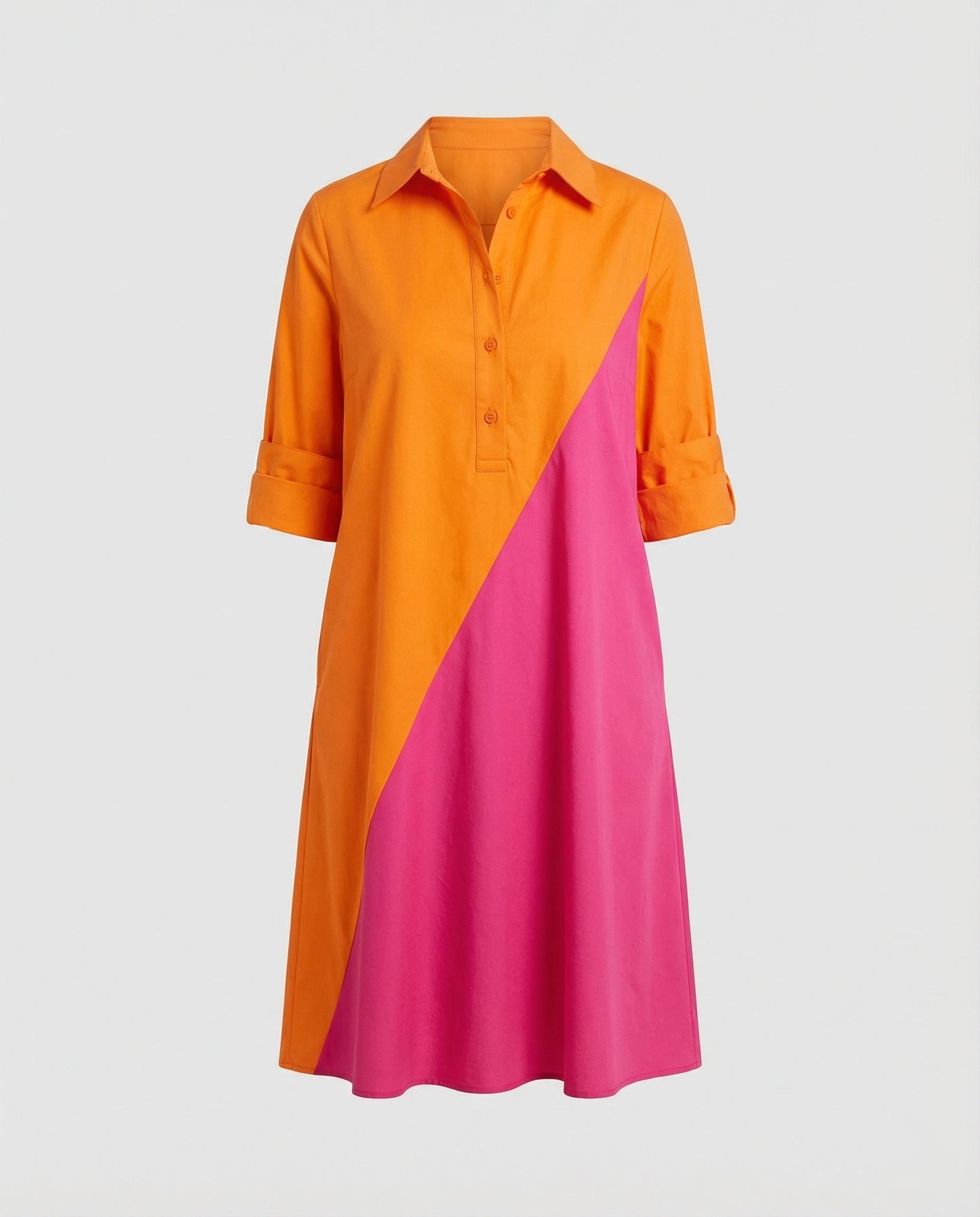 Shirt Dress with Lapel Collar & Three-quarter Sleeves - product photo