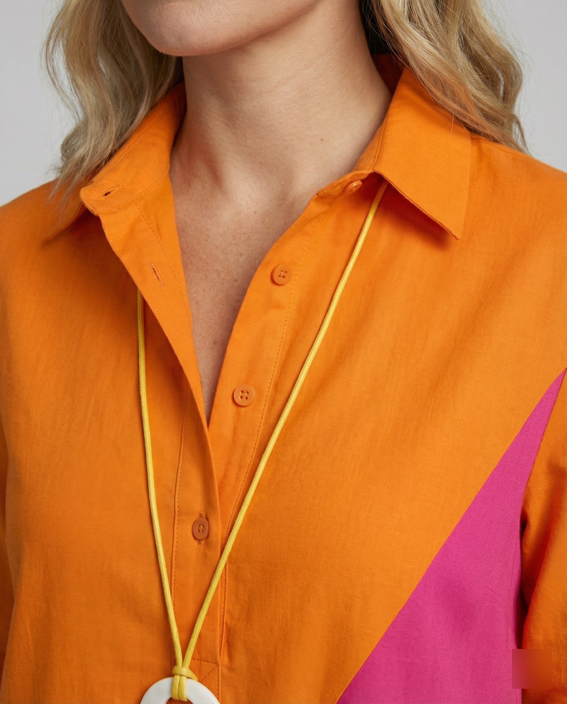 Shirt Dress with Lapel Collar & Three-quarter Sleeves - close-up detail