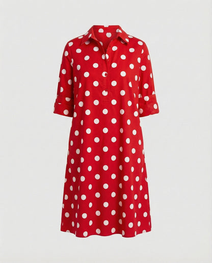 Shirt Dress with Lapel Collar & Three-quarter Sleeves - product photo