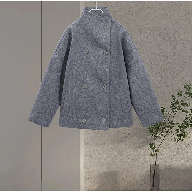 EVA-US | Wool Blend Jacket with High Collar and Buttons