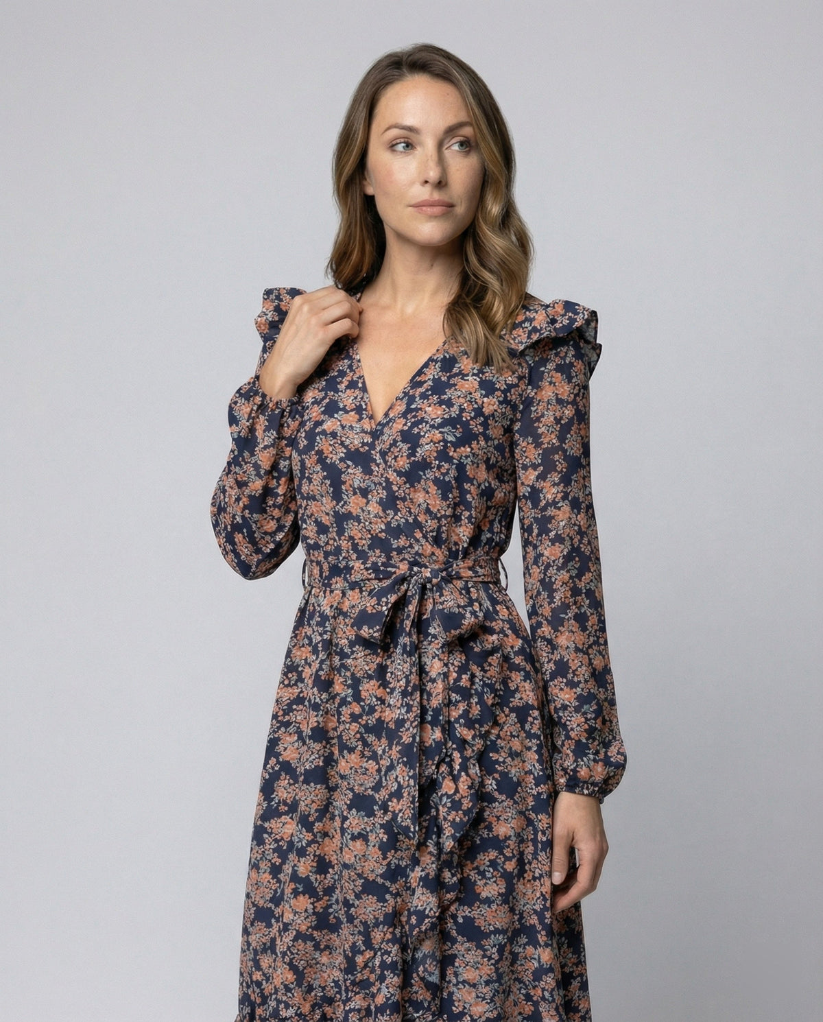 Women's blouse dress with floral design and adjustable belt