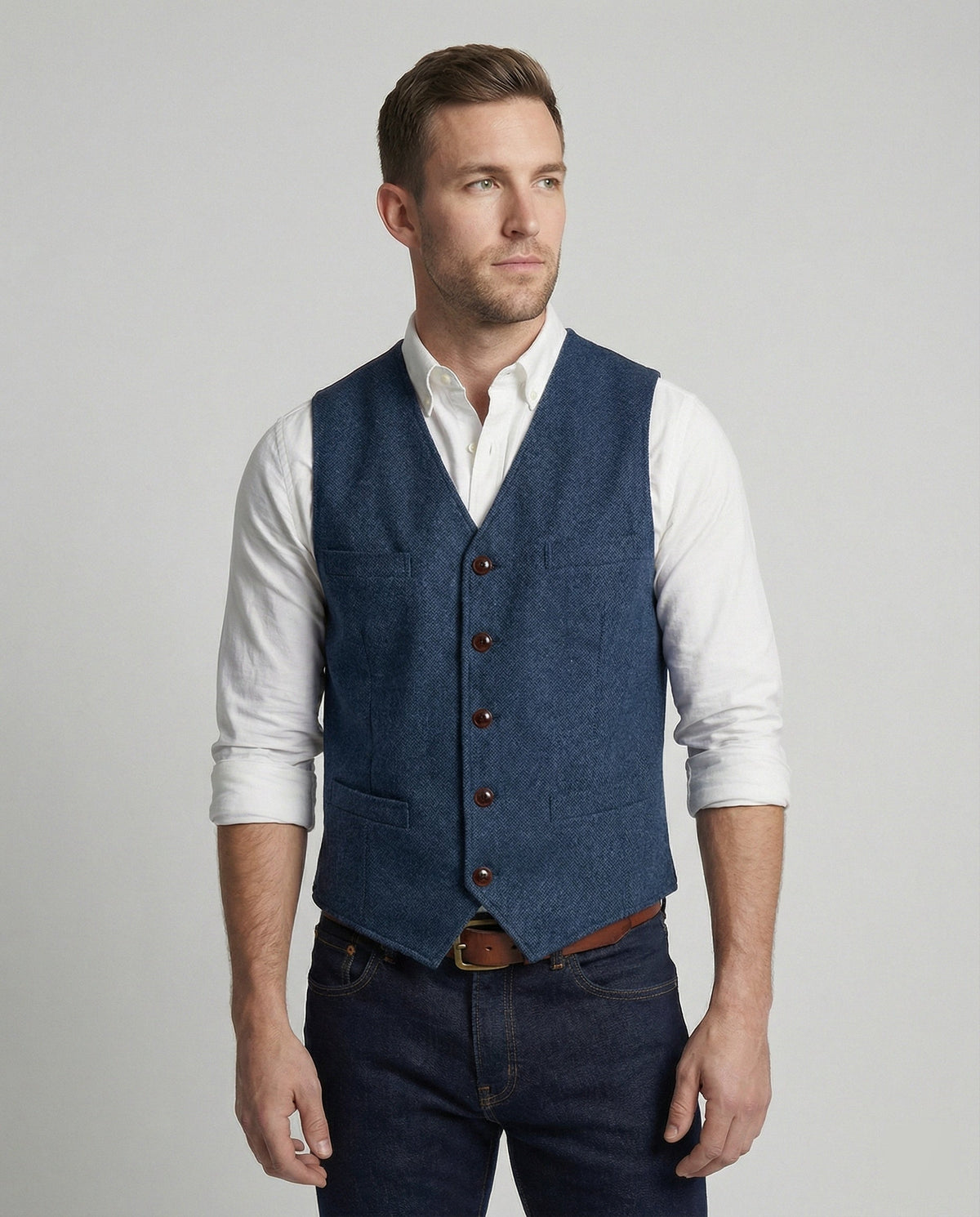 Men's Waistcoat Slim Fit in Herringbone Look