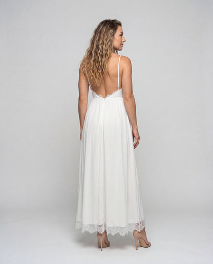 Women Boho Wedding Dress with Tulle Skirt - back view