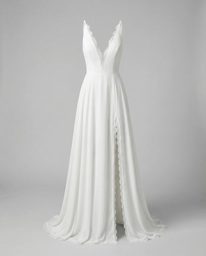 Women Boho Wedding Dress with Tulle Skirt - White colorway