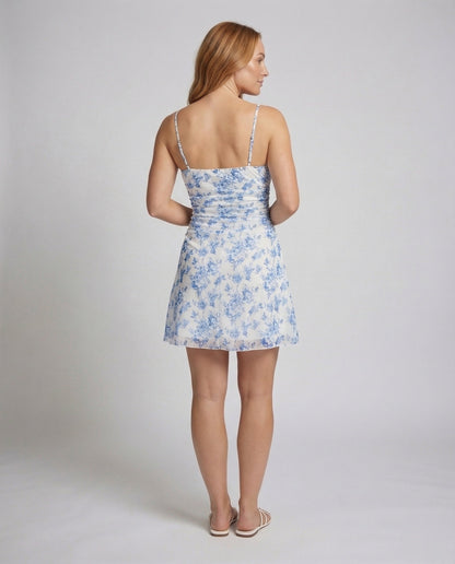 Women Chiffon Mini Dress Ruched Bustier - back view