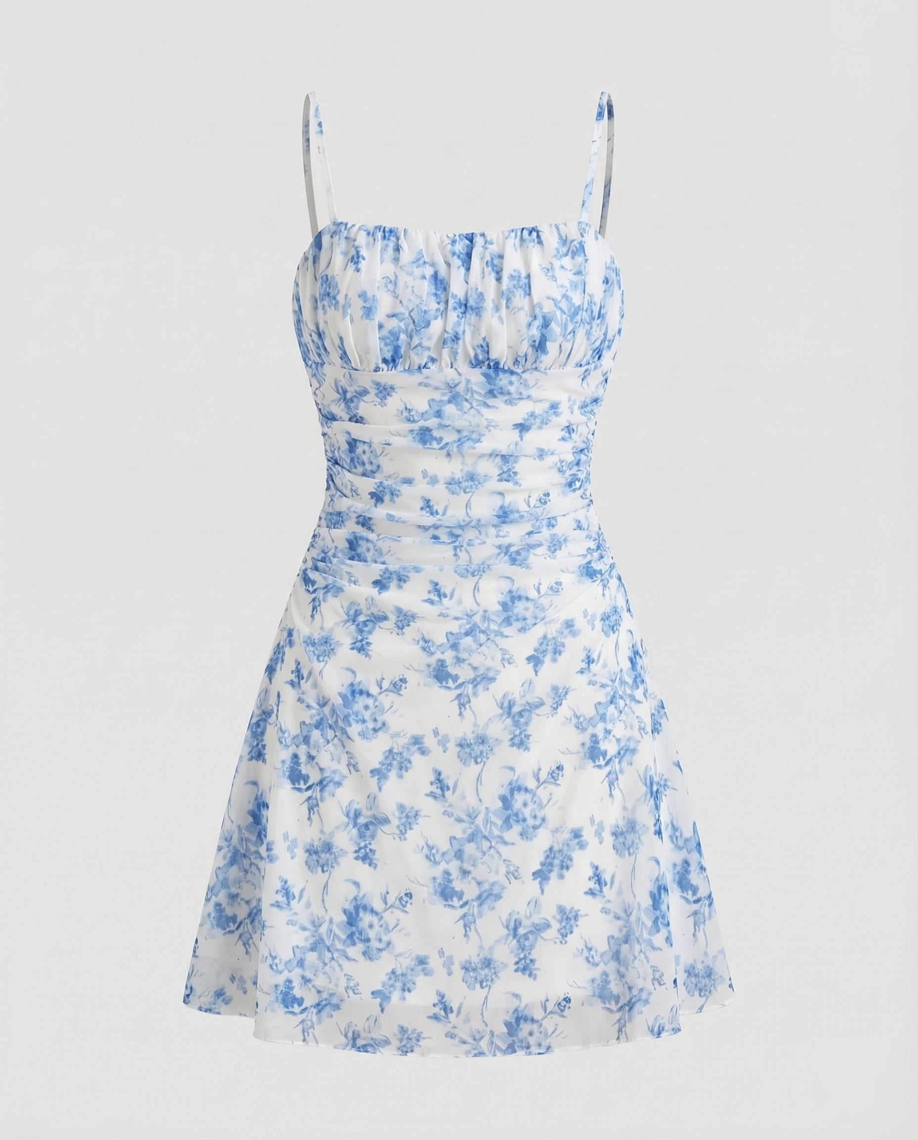 Women Chiffon Mini Dress Ruched Bustier - Blue colorway