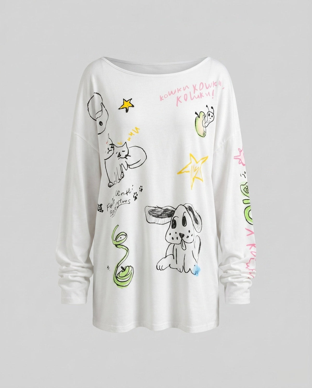 Women comfortable T-shirt with creative print and wide sleeves - Chichicherry