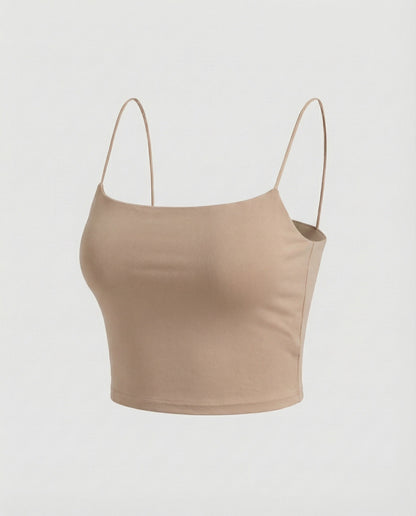 Women Elastic Plain Jersey Spaghetti Top - Khaki colorway
