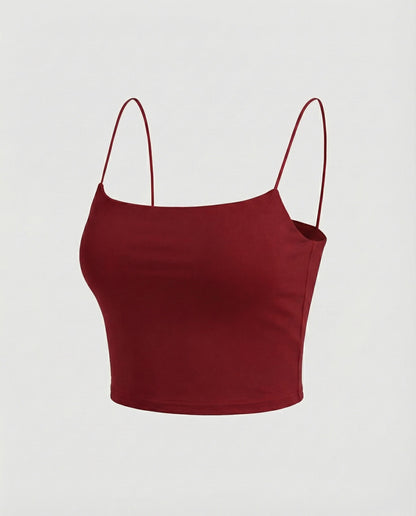 Women Elastic Plain Jersey Spaghetti Top - Magenta colorway