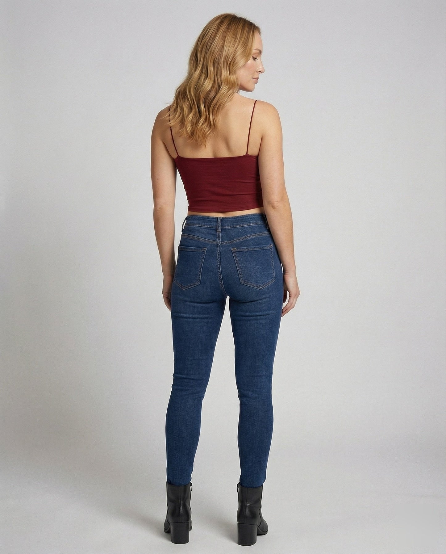 Women Elastic Plain Jersey Spaghetti Top - back view