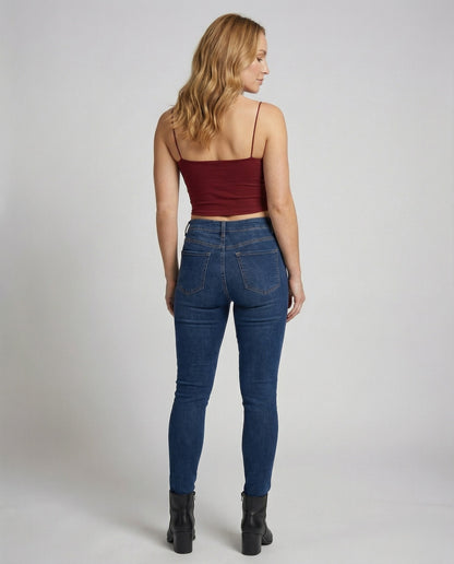 Women Elastic Plain Jersey Spaghetti Top - back view