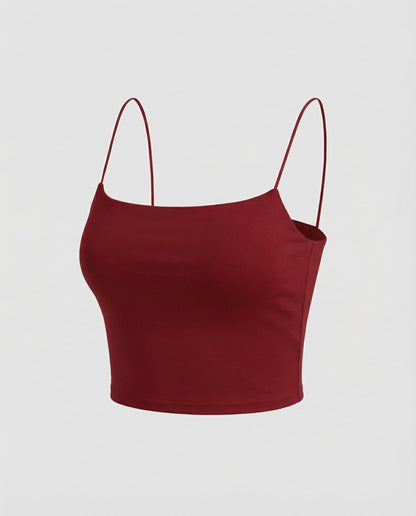 Women Elastic Plain Jersey Spaghetti Top - Red colorway