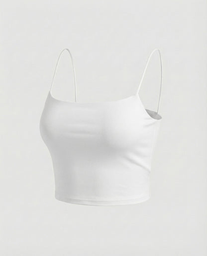 Women Elastic Plain Jersey Spaghetti Top - White colorway