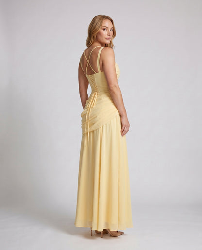 Women Elegant Long Cocktail Dress with Sophisticated Draping - back view