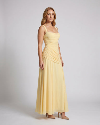 Women Elegant Long Cocktail Dress with Sophisticated Draping - front view