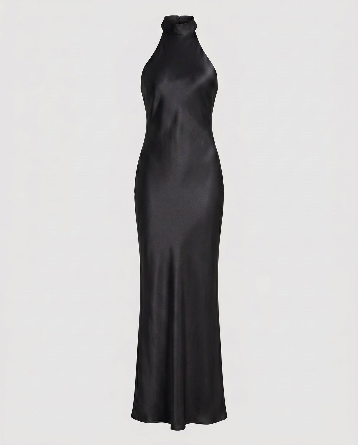Women Elegant Maxi Dress with Shimmering Halter Design - Black colorway