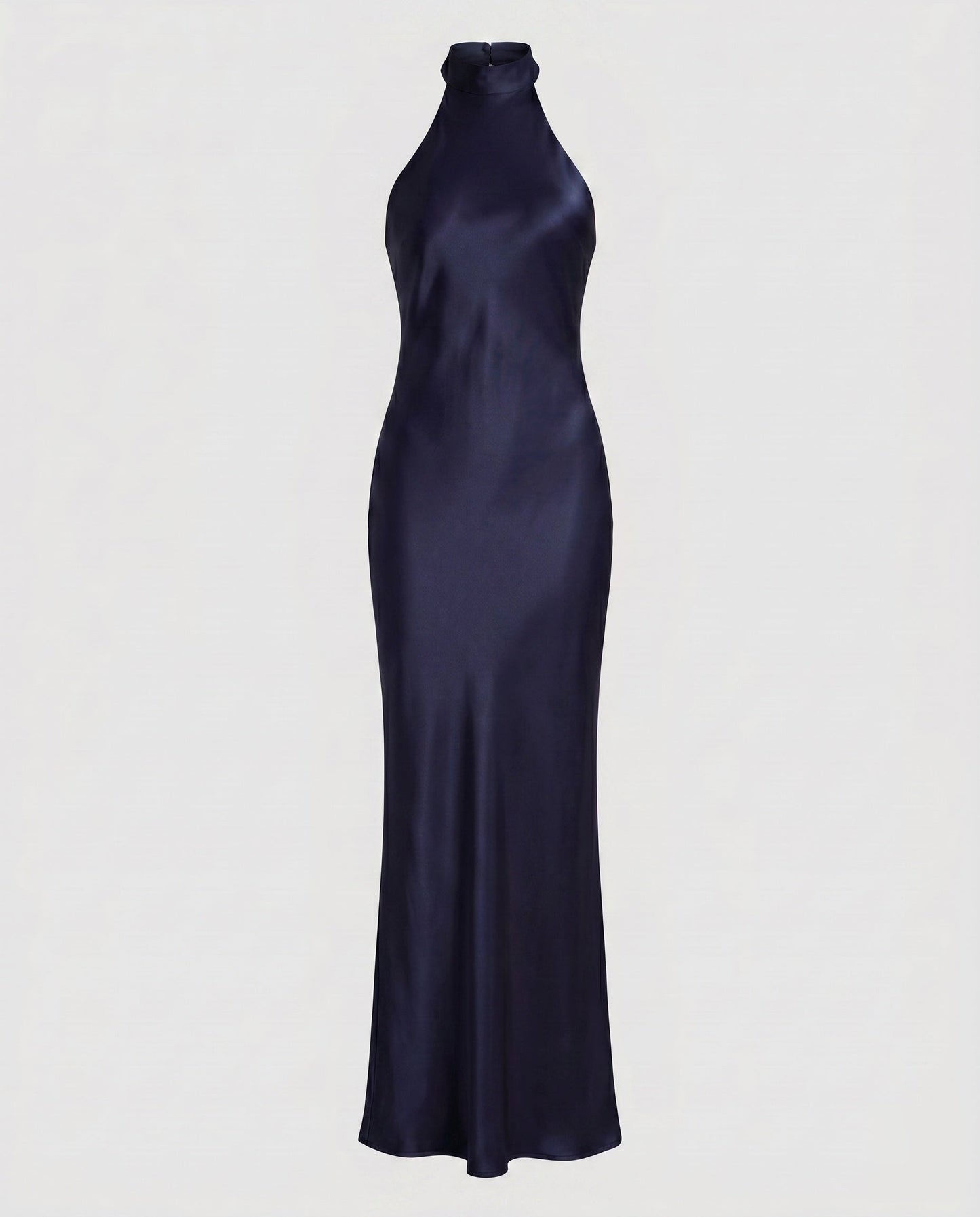 Women Elegant Maxi Dress with Shimmering Halter Design - Dark Blue colorway