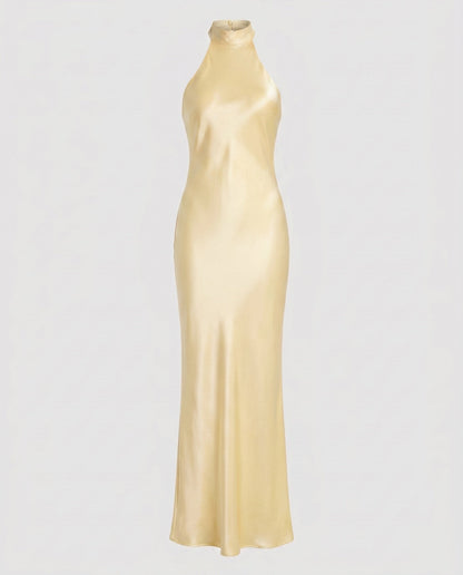 Women Elegant Maxi Dress with Shimmering Halter Design - Ivory colorway