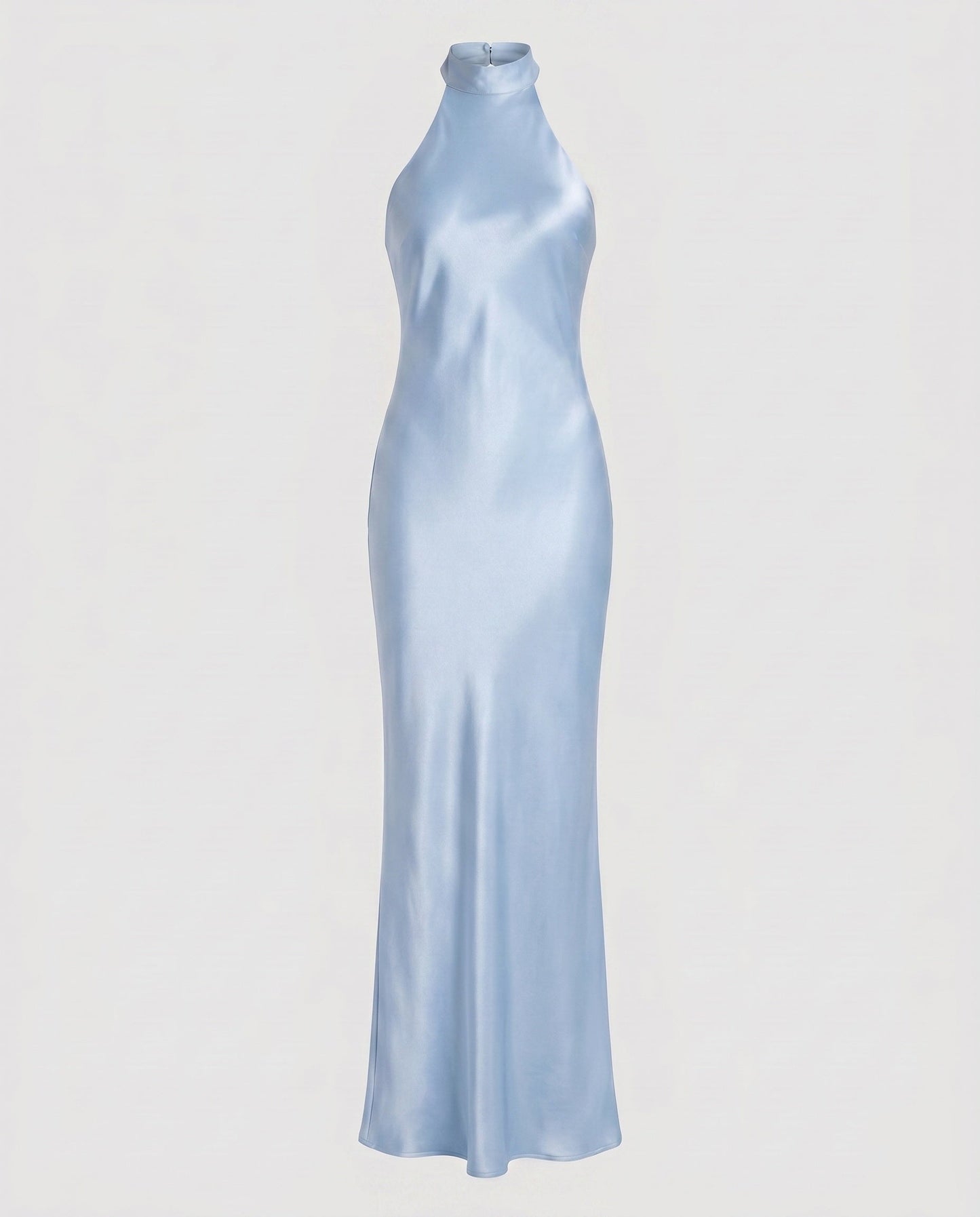 Women Elegant Maxi Dress with Shimmering Halter Design - Light Blue colorway