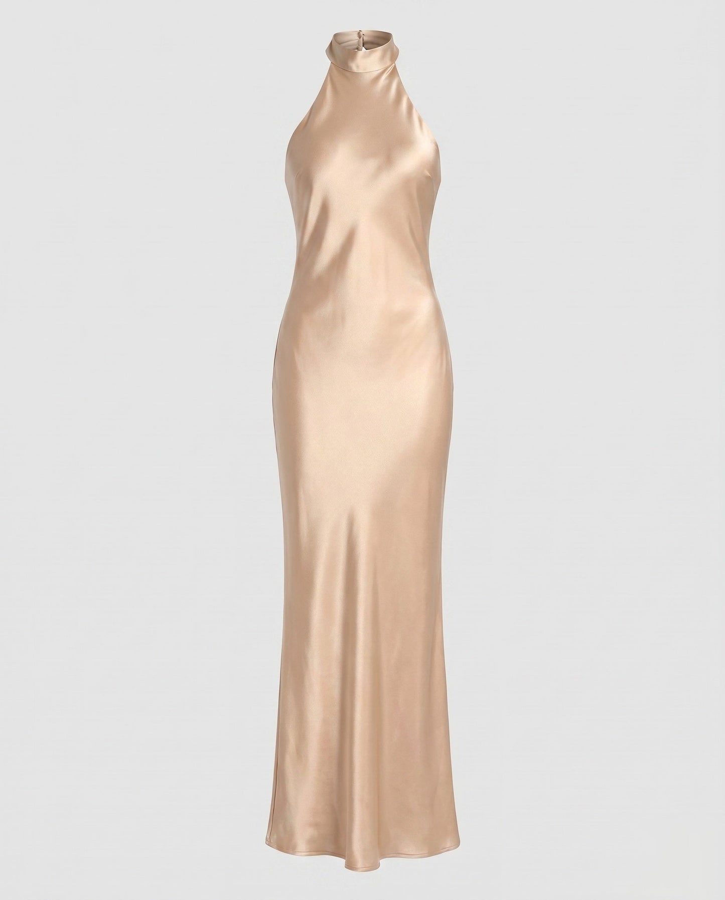 Women Elegant Maxi Dress with Shimmering Halter Design - Light Gold colorway