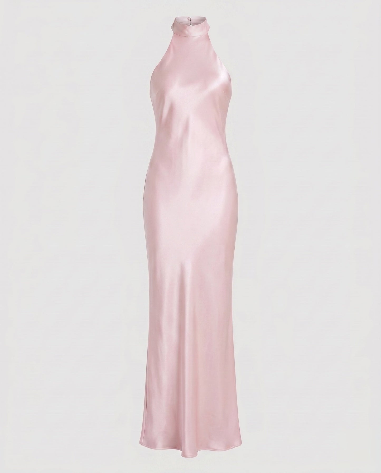 Women Elegant Maxi Dress with Shimmering Halter Design - Light Pink colorway