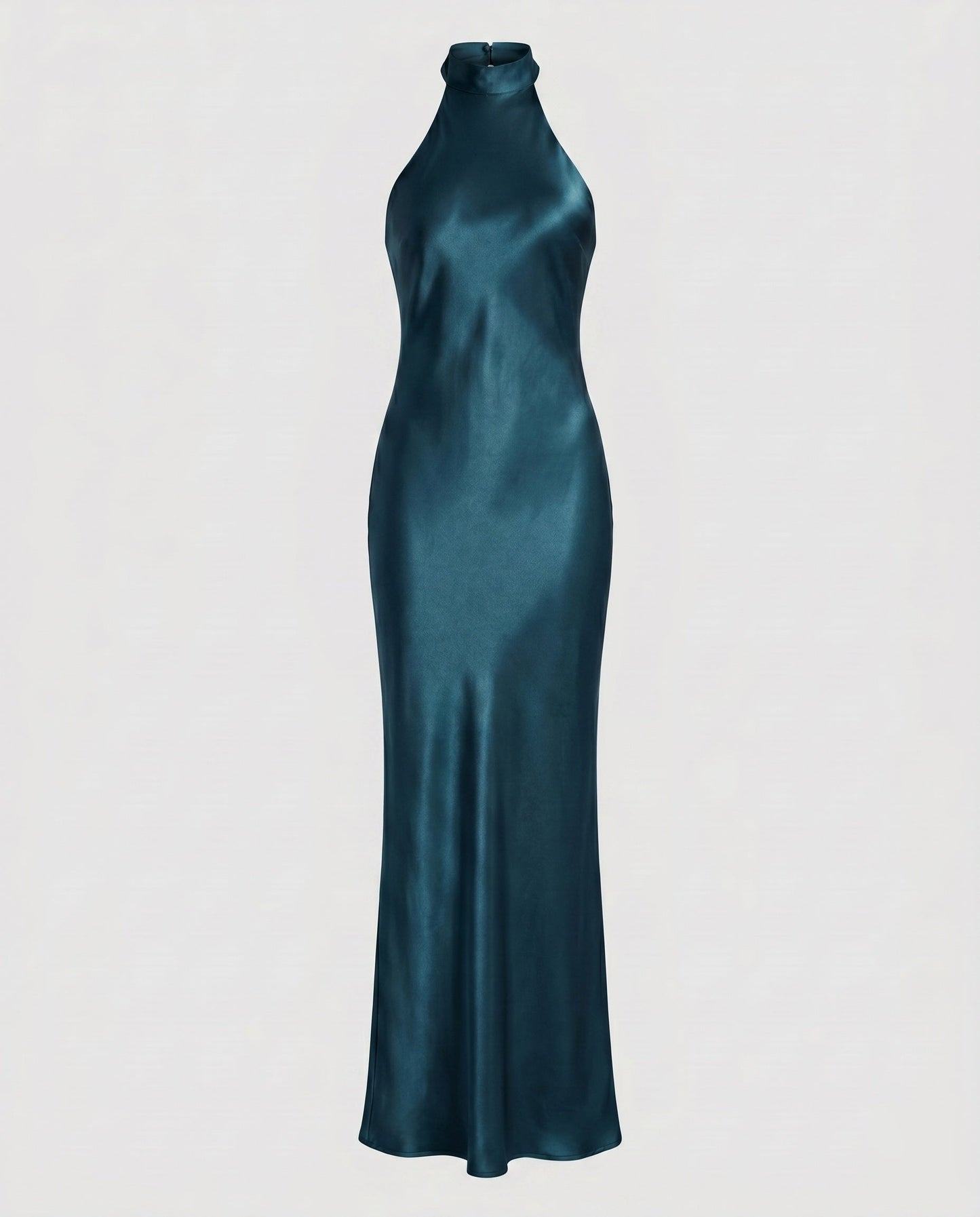 Women Elegant Maxi Dress with Shimmering Halter Design - Peacock Green colorway