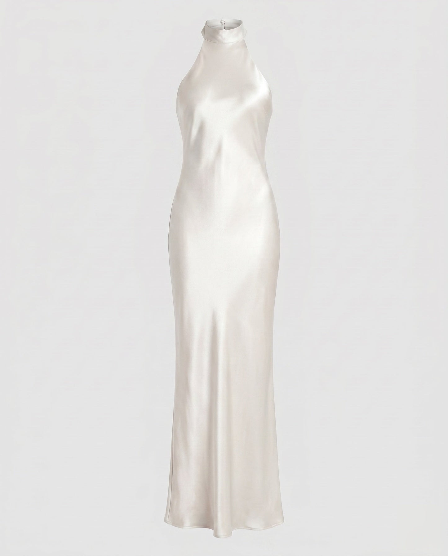 Women Elegant Maxi Dress with Shimmering Halter Design - White colorway