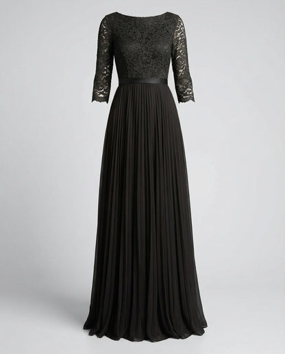 Women Elegant Off-Shoulder Lace Evening Dress - Black colorway