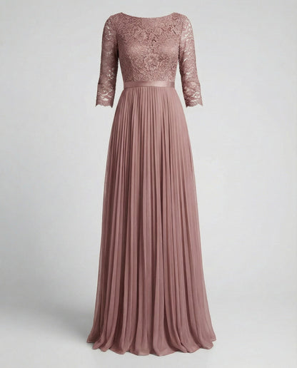 Women Elegant Off-Shoulder Lace Evening Dress - Pink colorway