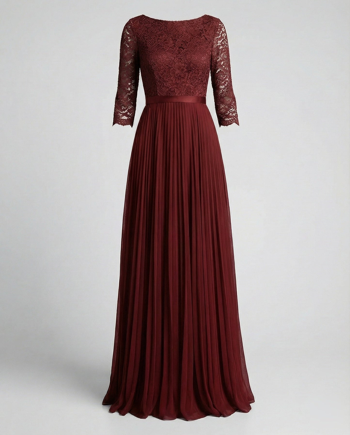 Women Elegant Off-Shoulder Lace Evening Dress - Wine Red colorway