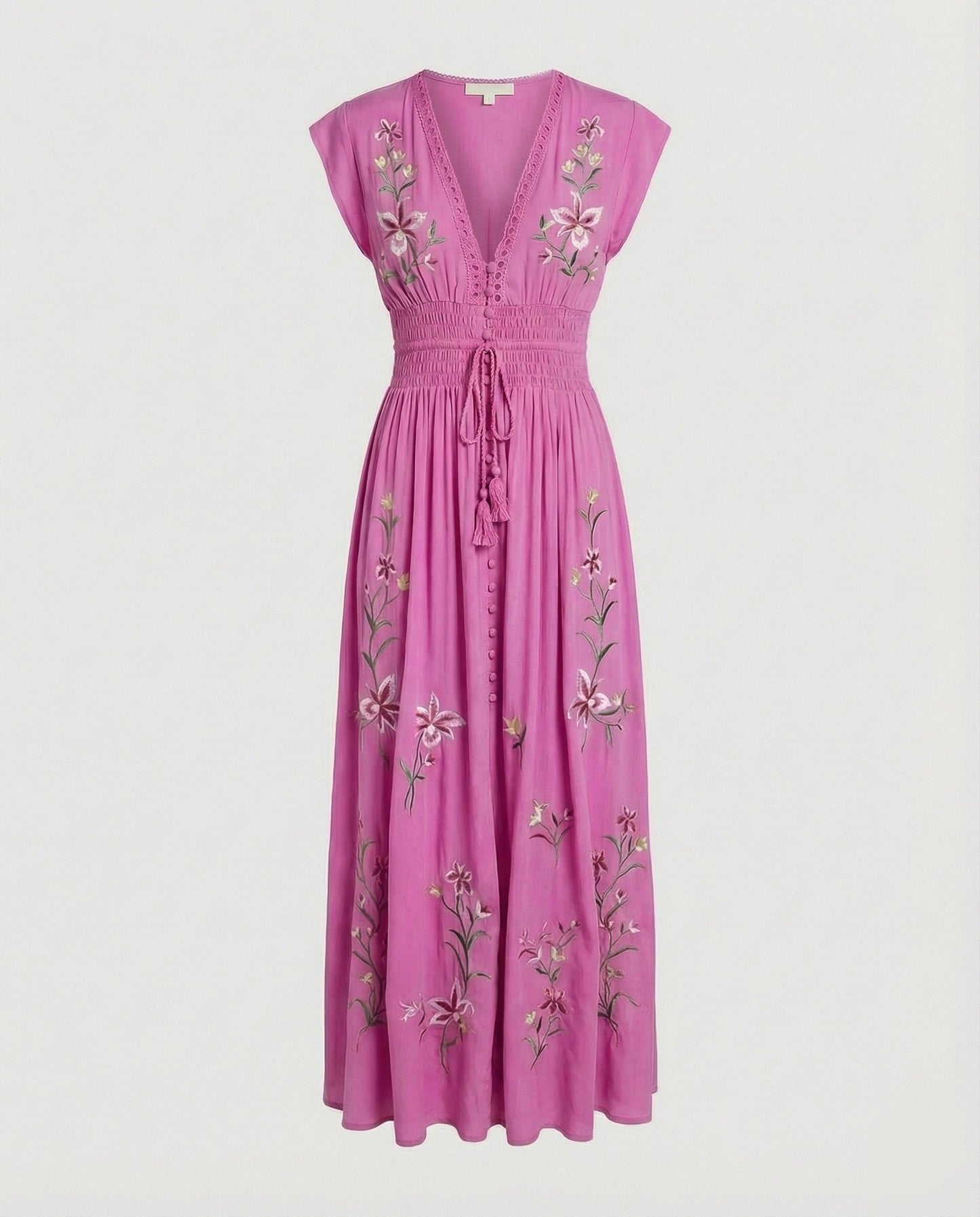 Women Embroidered Beach Maxi Dress - Magenta colorway