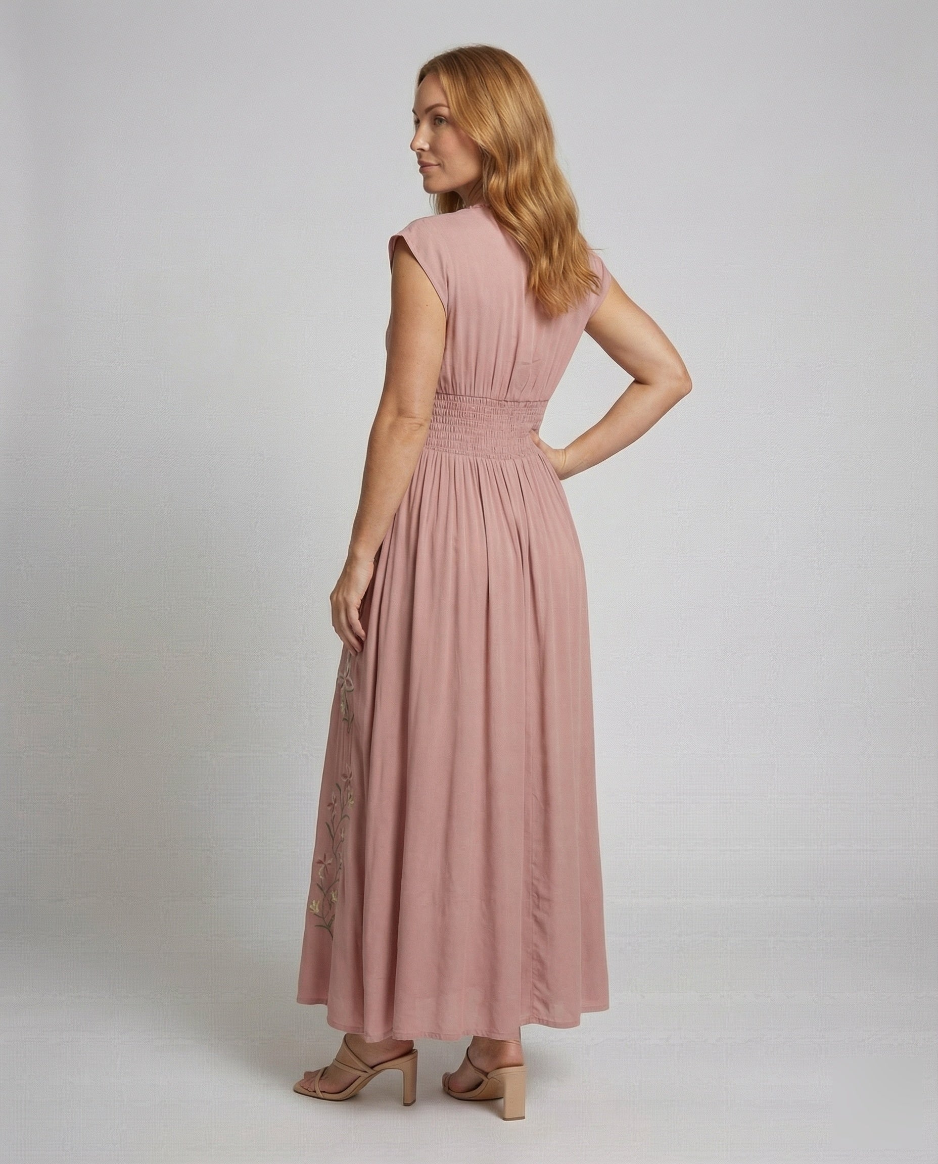 Women Embroidered Beach Maxi Dress - back view