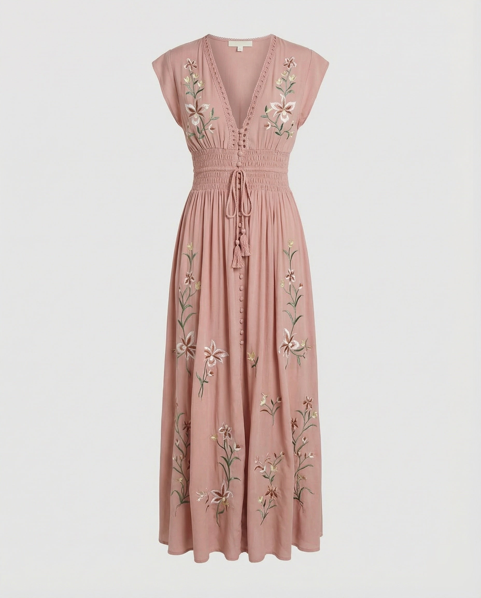 Women Embroidered Beach Maxi Dress - Pink colorway