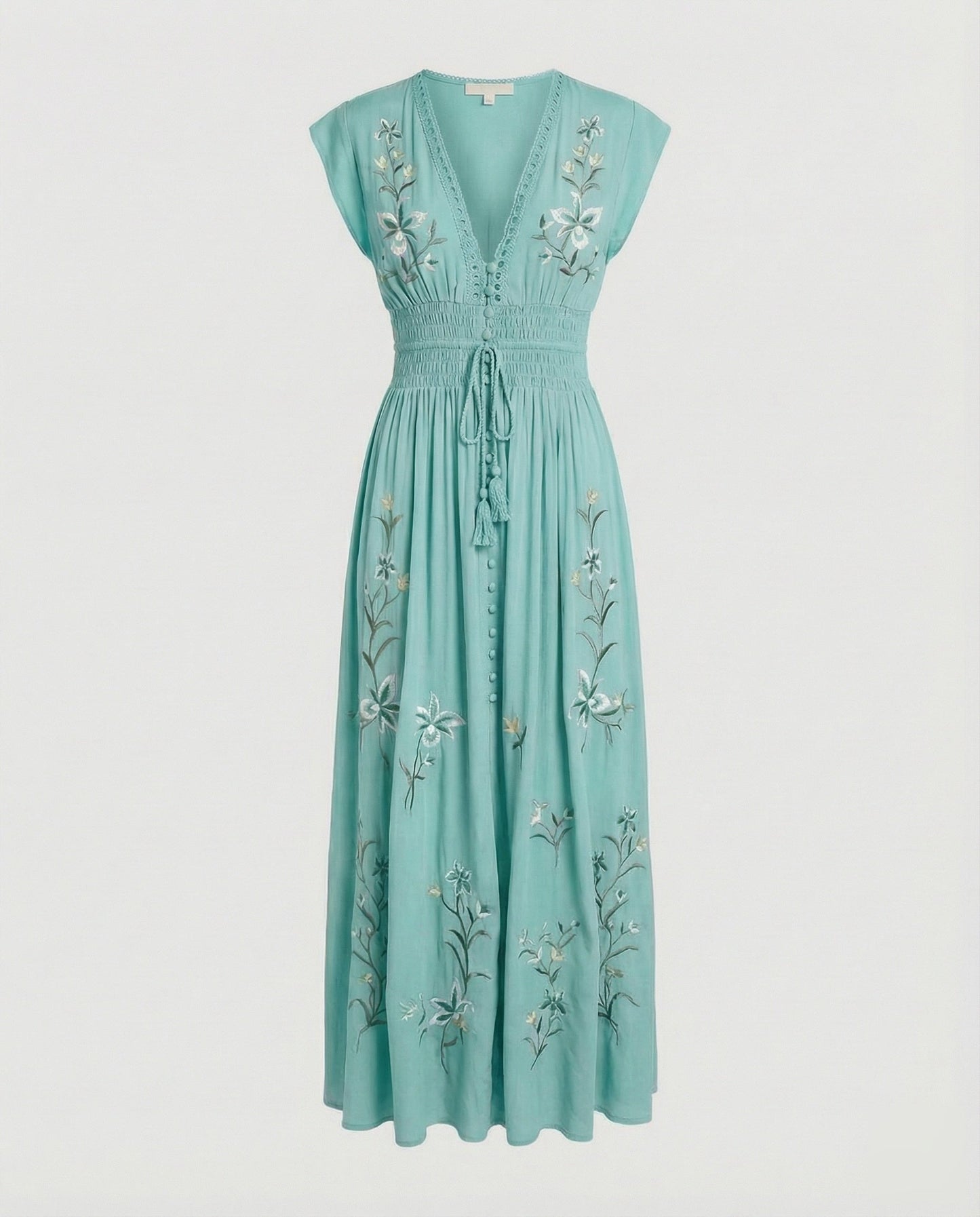 Women Embroidered Beach Maxi Dress - Sky Blue colorway