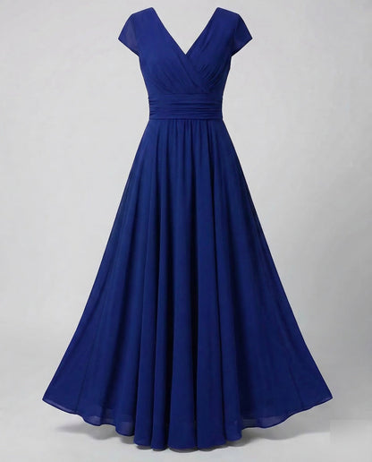 Women Evening Maxi Dress Pleated Swing Skirt - Blue colorway